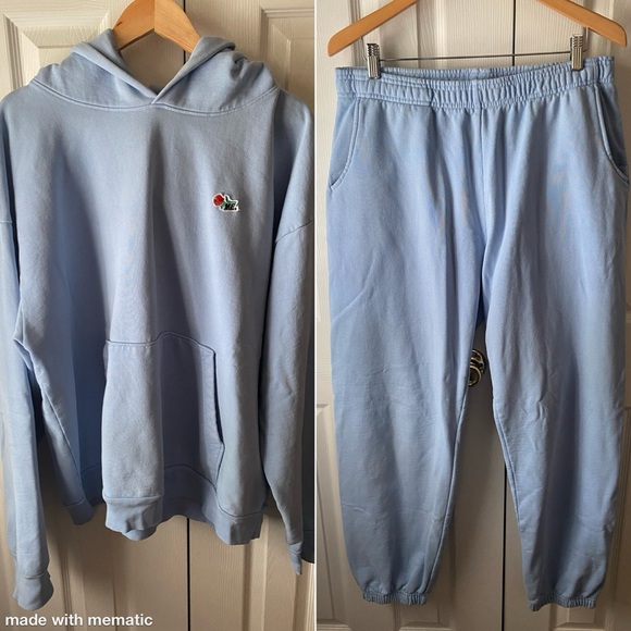 MELODY EHSANI Light Blue Rose Heavyweight Relaxed Fit Hoodie Sweatsuit Set XL - Picture 1 of 13